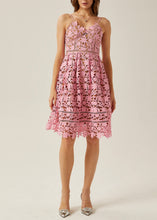 Load image into Gallery viewer, Jocelyne pink floral lace midi dress
